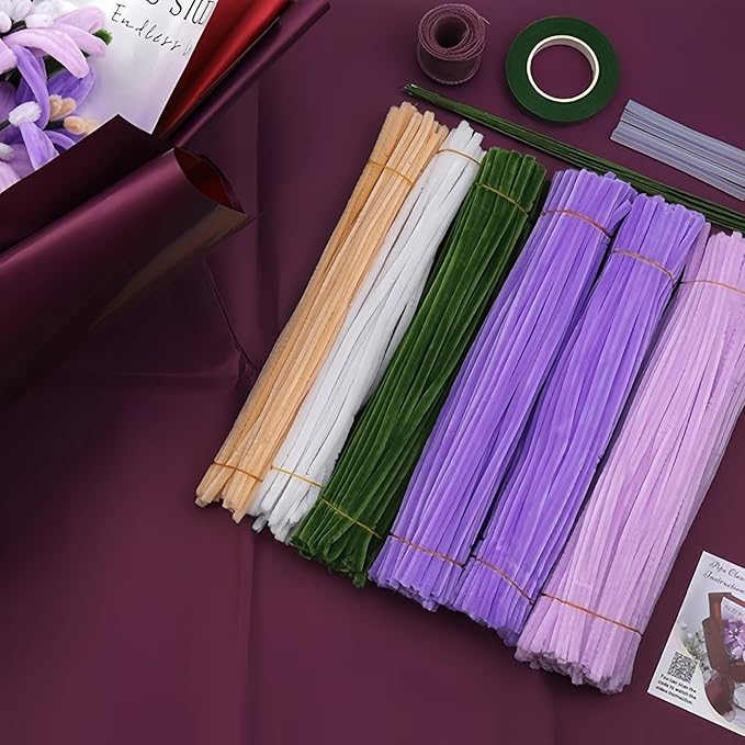 HUEYTON DIY Lily Bouquet Making Kit with 440pcs Pipe Cleaners, Purple - Themed Chenille Stems & Decorative Accessories, Perfect for Craft Projects, Party Decorations & Handmade Presents