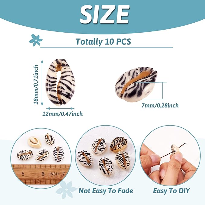 Cheriswelry 10pcs Zebra-Stripe Cowrie Shell Beads 1821mm for DIY Craft Earring Bracelet Necklace