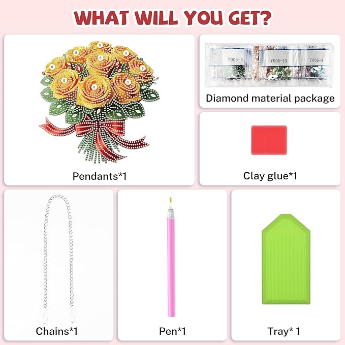 Bowetile Valentine's Day Diamond Art Hanging Kits for Adults, Diamond Art Suncatchers Yellow Roses, 5D Special Shape Diamond Painting Flowers Pendant Window Ornament Gifts for Home Door Wall Decor