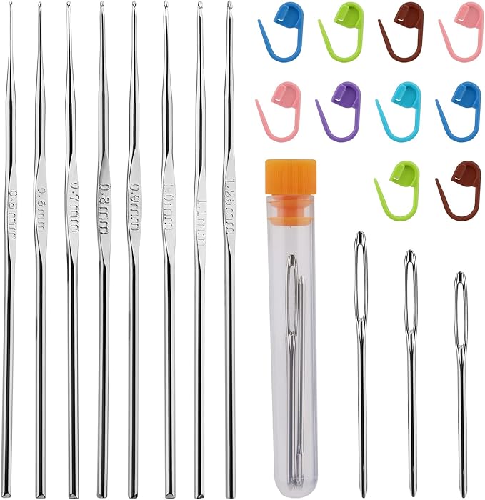 MORFEN 22 Pcs Crochet Hooks Set, Ergonomic Lace Crochet Hook Knitting Needles, Crochet Needles for Crocheting with Big Eye Blunt Needles Stitch Markers for Beginners