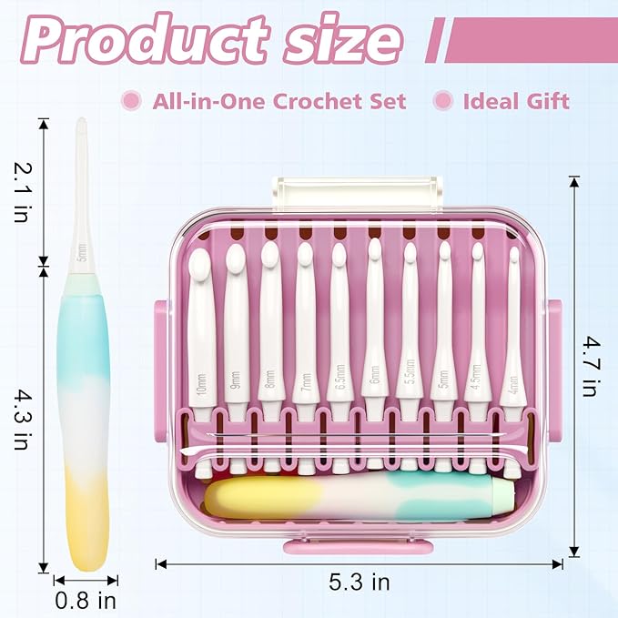 Crochet Hooks Set - Gel-Infused Jelly Touch Ergonomic Handle, 10 Sizes Interchangeable, All-in-One Kit with Organized Case for Beginners & Crafters