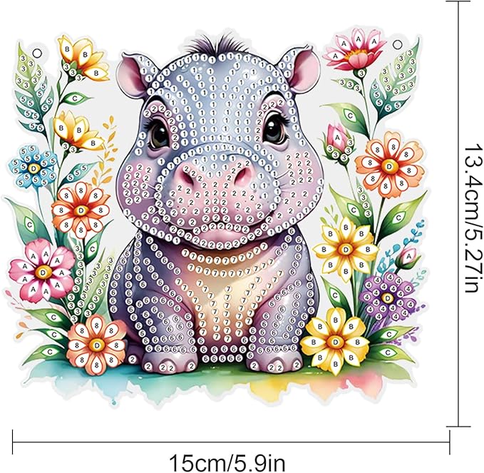 AiYuanzsh DIY Diamond Art Painting Hanging Kit Hippo, Acrylic 5D Diamond Painting Pendant Ornament Board Kit, Home Garden Wall Door Diamond Art Hanging Ornament