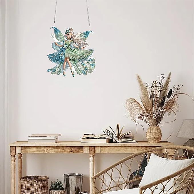 TDFERAN Diamond Painting Pendant DIY Elf Diamond Art Ornament Kits Window Pendant, Gem Art Wall Home Window Decoration Adult Digital Painting Women Crafts Hobby