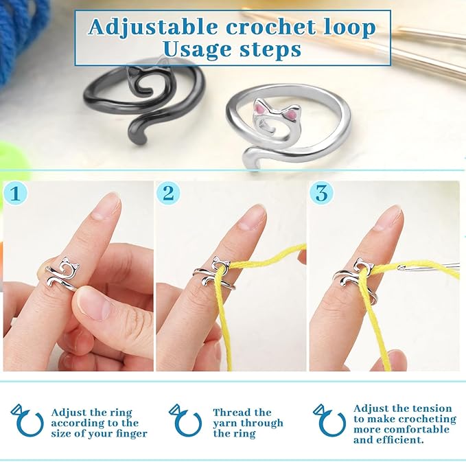 5 Pcs Crochet Ring, Adjustable Crochet Tension Rings, Yarn Ring for Finger Knitting Loop Accessories Tools, Yarn Rings for Women Mother Grandma