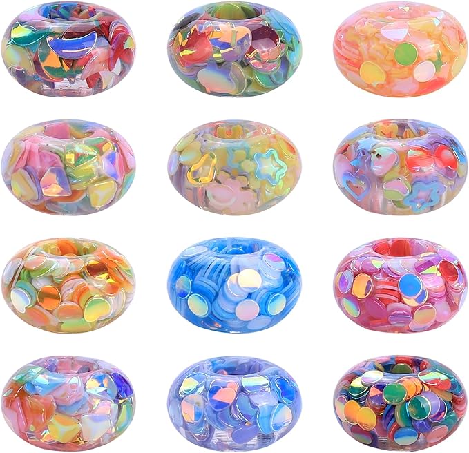 AIPRIDY Girls' Lucky Beads Lover Amber Beads, Big Hole Spacer Beads European Craft Beads for DIY Charms Bracelet Jewelry Making (Fishscale)