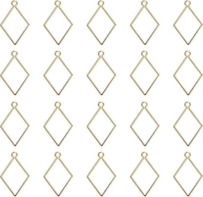 uxcell 60Pcs Alloy Open Bezel Pendants, Diamond Shape Hollow Frame Pendant Geometric Open Back Frame Pendant for Resin Jewelry Making Earrings Necklace Bracelet DIY, Rose Gold Tone, 3.5 mm