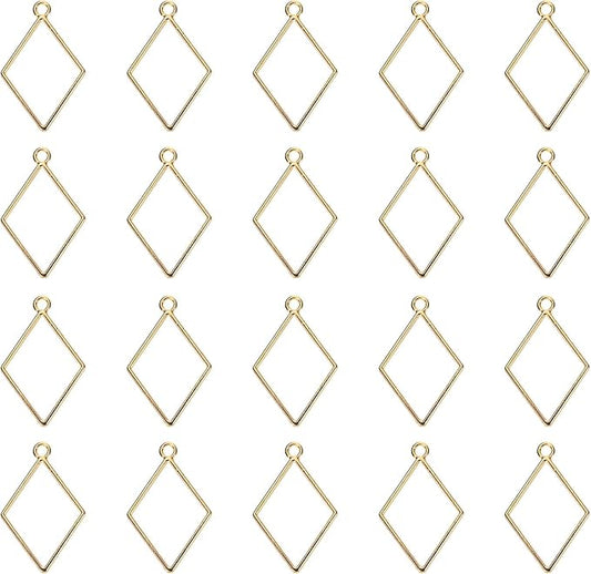 uxcell 60Pcs Alloy Open Bezel Pendants, Diamond Shape Hollow Frame Pendant Geometric Open Back Frame Pendant for Resin Jewelry Making Earrings Necklace Bracelet DIY, Rose Gold Tone, 3.5 mm