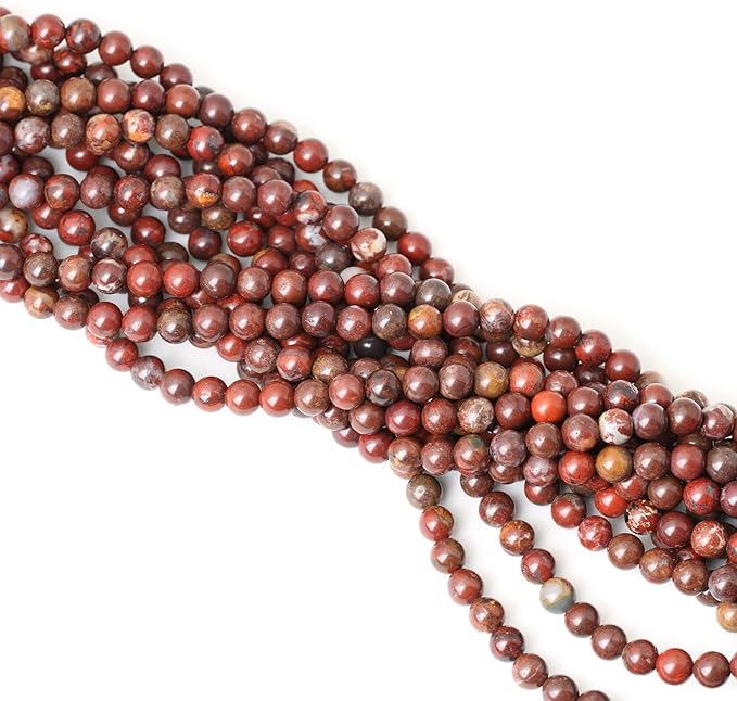 cheavian 60pcs 6mm natural red brecciated jasper gemstone round loose beads stone beads for jewelry making diy 1 strand 15"