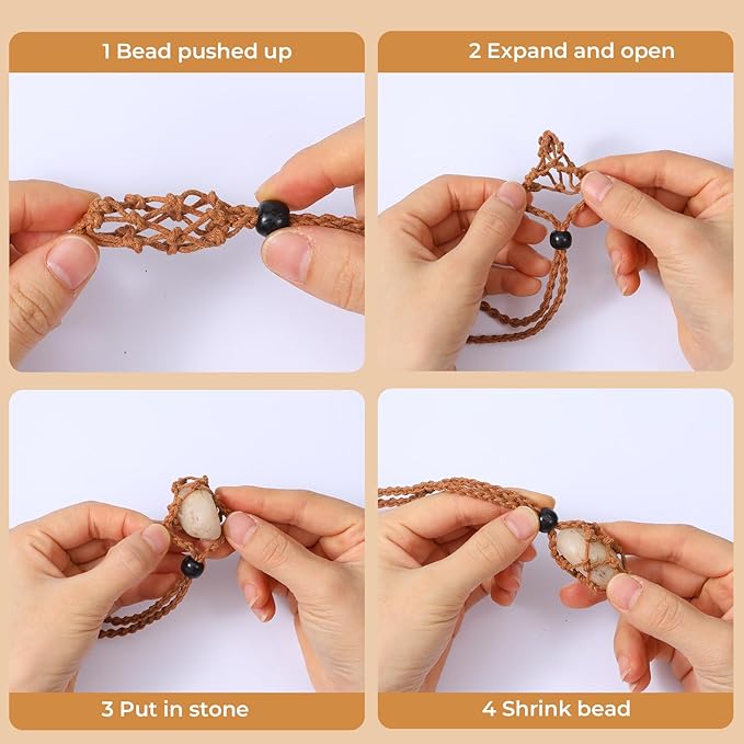 6PCS Adjustable Crystal Holder Necklace Cage and Bracelet Cord Holders, Empty Stone Necklaces Cord Hand-Woven Replacement Pendant Net Cages for Quartz Gemstone, DIY Jewelry Making(3 Colors)