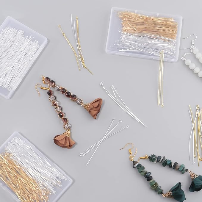 200 Pcs 50mm Straight Eye Pins for Craft Earring Bracelet Necklace Pendant DIY Jewelry Making, Gold Color