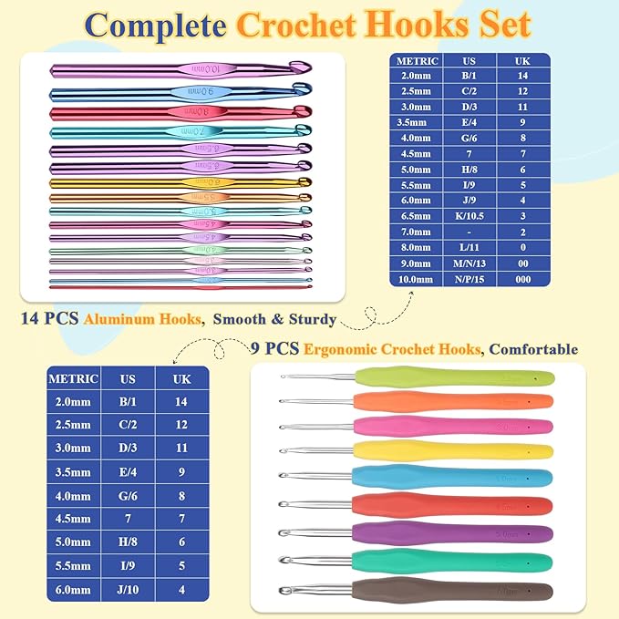 Aeelike Crochet Kit for Beginners, Complete Beginners Crochet Kit for Adults Including Two Tpyes of Crochet Hooks, 1693 Yards Yarn, Portable Yarn Bag, Instruction & Crocheting Accessories, Navy