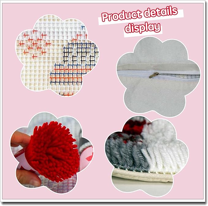 DL-YTG DIY Latch Hook Kits Throw Pillow Christmas Hat Cover Rug Pattern Color Printed Canvas16X16 inch, Crochet Needlework Crafts for Adults
