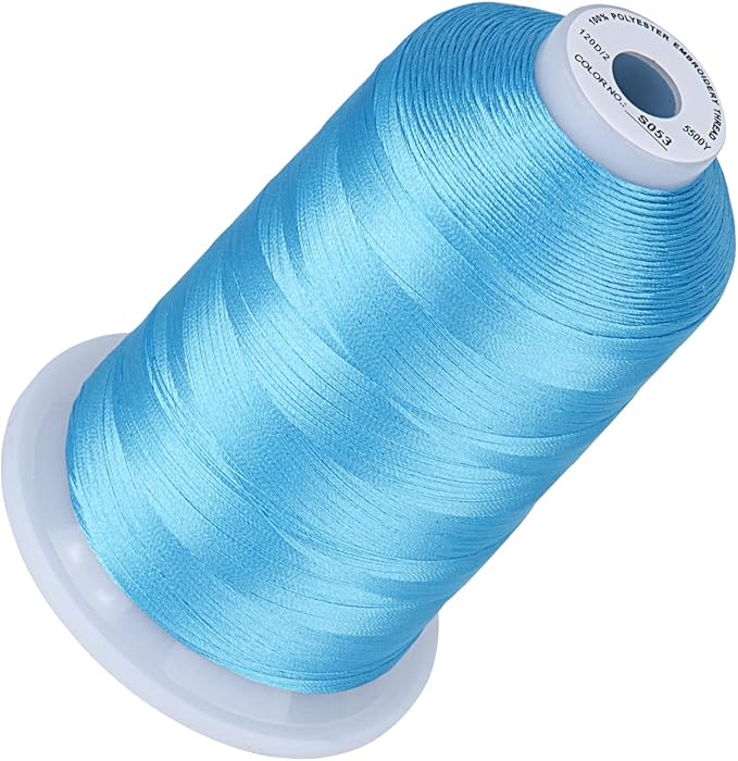Simthread 5500Yds Embroidery Thread, 5000M High-Yardage 40WT 100% Polyester Thread – 170+ Vivid Colors, High-Speed Rated – Compatible with Brother, Singer, Janome & More - Turquoise S053