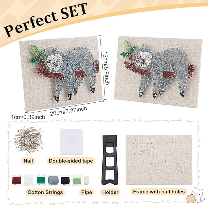 WEBEEDY DIY String Art Kit for Adults Beginners, Cute Sloth Animal Nail String Craft Kit, Include All Necessary Accessories and Frame for Christmas Mother's Day Valentine's Day Home Wall Decor Gift