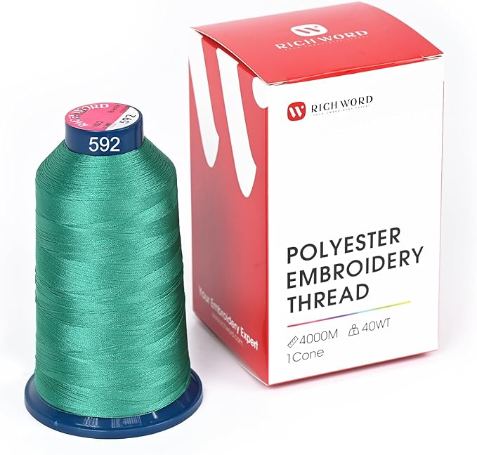 Poolin Embroidery Machine Thread Richword Selected Green 4000M 40WT Polyester Embroidery Thread – Smooth, Strong Single Spool for Home & Commercial Machines 0592