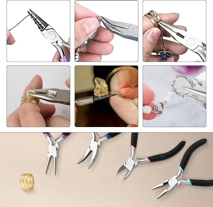 4 pack jewelry making pliers tools set, jewelry pliers with needle nose, round nose pliers,crafts matte handle