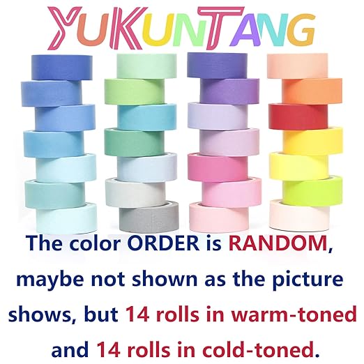 YUKUNTANG 28 Rolls Washi Masking Tape Set, 15mm 306 Yards Colorful Rainbow Pastel Decorative Colored Writable Washi Craft Tape Set for DIY Crafts Scrapbook Designs