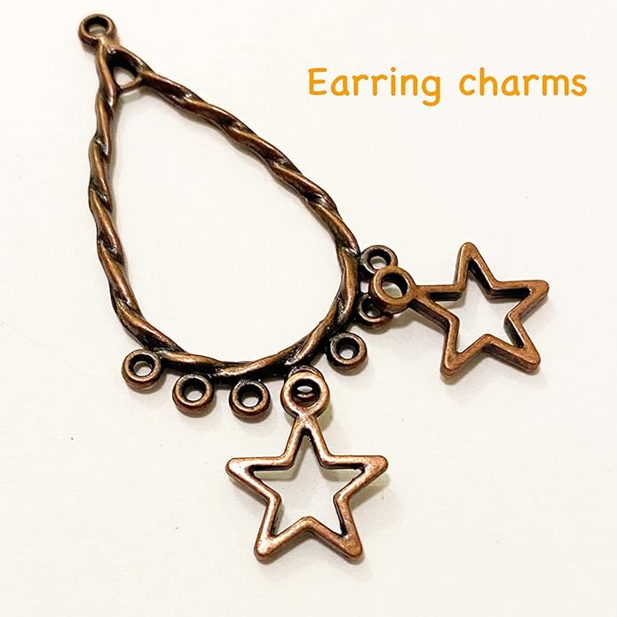 Heather's cf Celestial Beads Moon Charms Pendant Jewelry Making Earrings Necklace Bracelet Kit Findings Jump Rings Lobster Clasp Vintage Finish Plated Non Tarnish Look (Silver Star, 79-150Pcs)