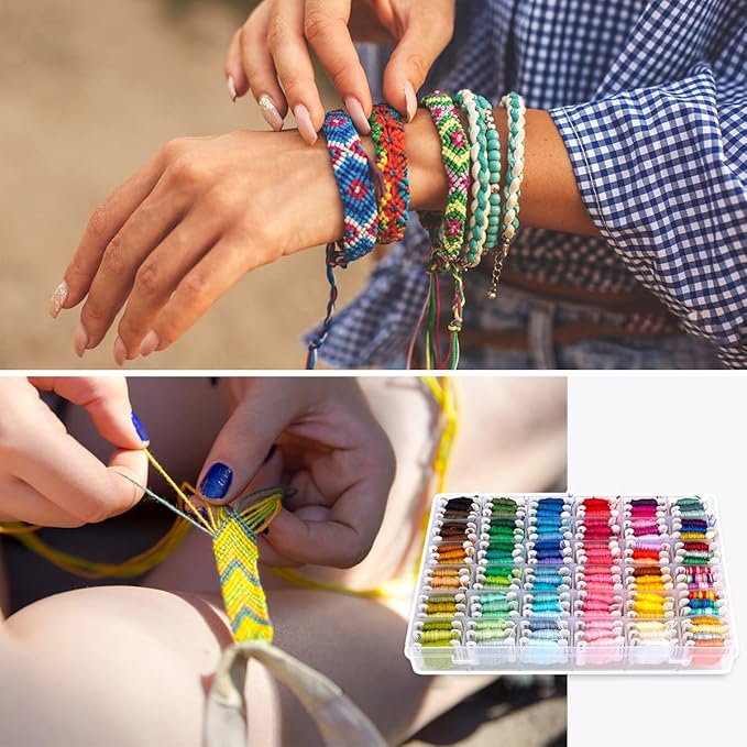 VICOVI Friendship Bracelet String Kits with Organizer Storage Box, 110 Colors Embroidery Floss 52Pcs Cross Stitch Tools-Labeled with Embroidery Thread Numbers for Bobbins Great Production Gift