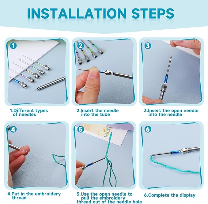8 Pcs Embroidery Stitching Kit - Punch Needles, Cross Stitch Tools with 4 Colors Thread