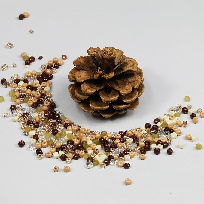 Bulk 4mm Brown Mixed Seed Beads for Jewelry Making 110 Grams About 1600pcs,6/0 Glass Craft for Making Earrings, Bracelets, Pendants, Waist Jewelry, DIY Handmade Seed Beads（Brown Mixed）