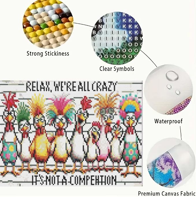 GEMFAMILY 5D Diamond Painting Kits for Adults Beginner,Rooster Family Diamond Art Kits for Beginner, DIY Vintage Full Round Drill Gem Art Craft Kits for Adults for Home Wall Decor 12 x 16 Inch