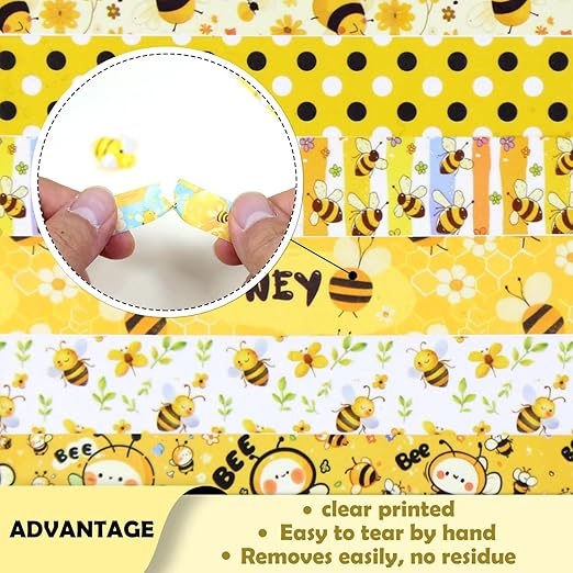 Bee Washi Tape Set,12 Rolls Honey Daisy Decorative Tape Yellow Black Bumblebee honeycombs Masking Tape for Journaling Supplies, Junk Journal, Scrapbooking, DIY Arts & Crafts, Gift Wrapping