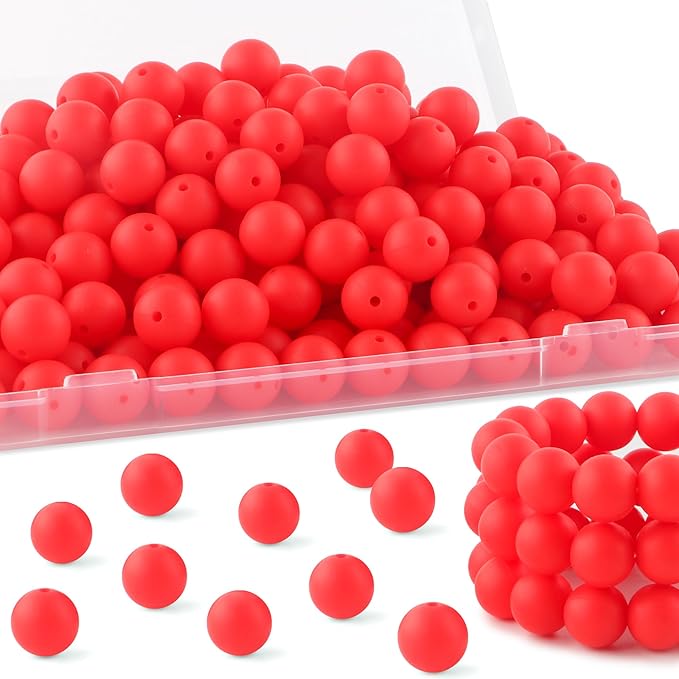 150Pcs 15mm Silicone Beads for Keychain Making Bracelet Necklace, Bulk Round Silicone Beads for Pens（Scarlet Red）