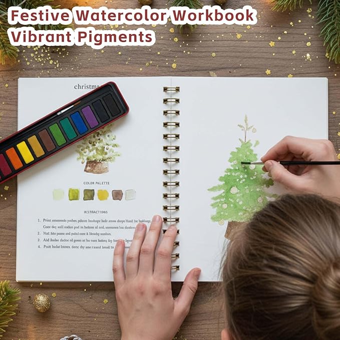 Watercolor Workbooks, Beginner Watercolor Painting Kit – 12 Colors Paint Set with Brush – Perfect for Gifting to Spark Creativity & Joy for Teens & Adults（Bouquet）