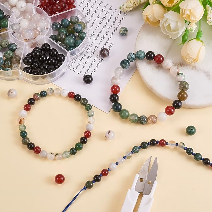 280 Pcs 6mm Beads for Jewelry Making, Natural Onyx Gemstone Beads, Round Beads 7 Style Colors Bead Kits for DIY Earrings Necklace Bracelet Jewelry Making (6MM, 7 Color Agate Beads)