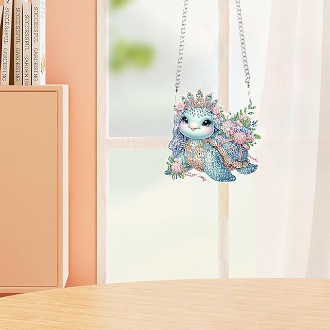 Tontut 5D DIY Diamond Art Painting Pendant kit, Crown Turtle Special Shape Hanging Crystal Window Pendant kit, Adult Gift Home Curtains, Yard Entrance Decoration