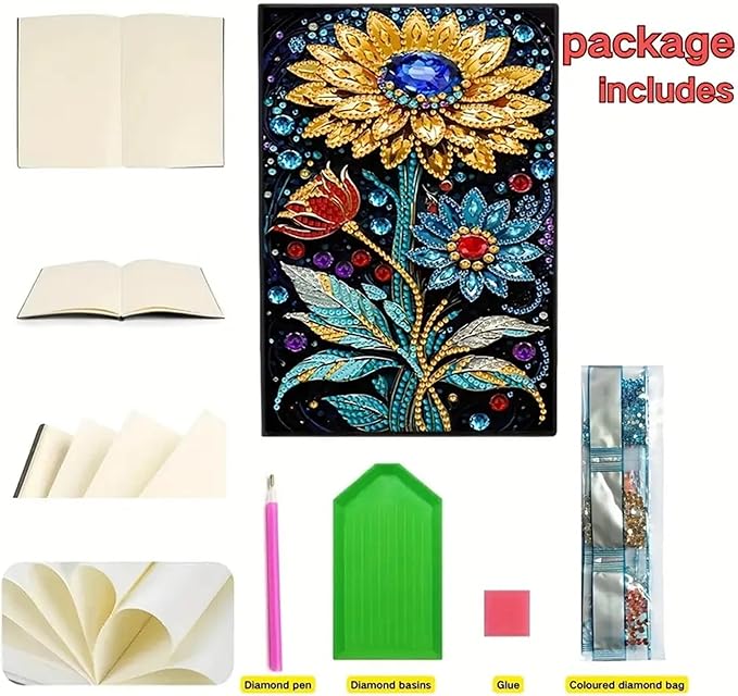 Sunflower Diamonds Painting Notebook for Adults, A5 Diamond Art Journal and DIY Sketchbook, Diamond Art Kit Supplies,Gift for Beginners, Craft Lovers, Artists. (Sunflower)
