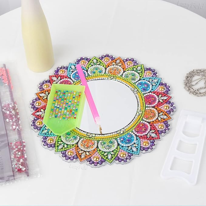 Diamond Mirror, Mandala Makeup Mirror - DIY Special Shaped Diamond Painting Beginner Arts Crafts Gifts for Home Wall Decor and Craft Gifts