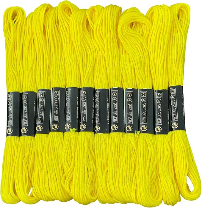 12 Skeins Embroidery Floss Yellow Color, Friendship Bracelet String Cross Stitch Embroidery Thread Floss Bracelet Making Yarn, Craft Floss（Yellow）