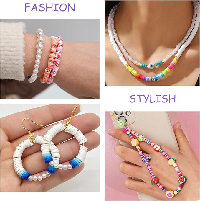 Redtwo 46000 Pcs Clay Beads Friendship Bracelet Making Kit, 192 Colors 9 Boxes Flat Polymer Clay Heishi Beads Set for Jewelry Making with Letter Bead Elastic String, Gifts for Girls 8-12