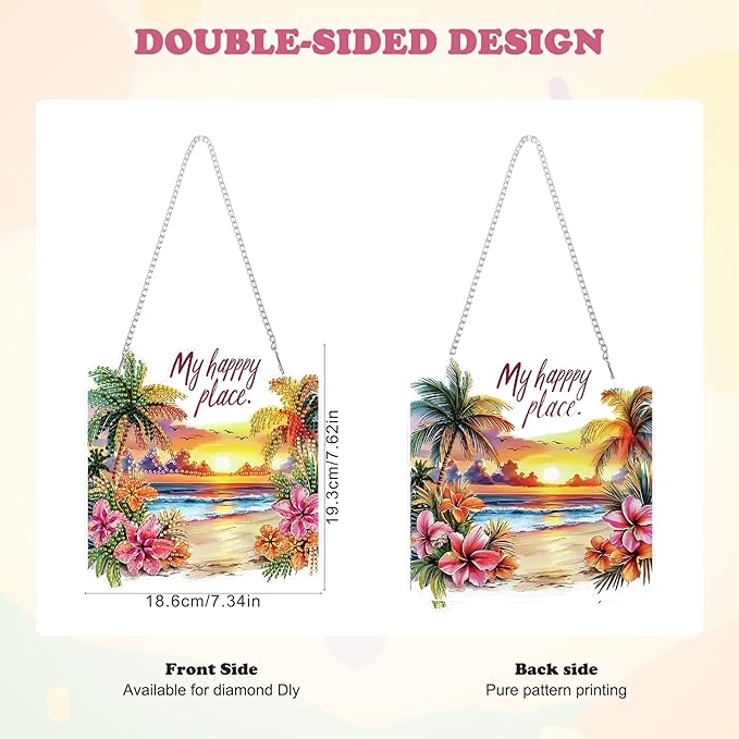 HEIBAGO Diamond Art Hanging Kits for Adults Kids, Hanging Diamond Art Beach Kits, 5D Special Shaped Crystal Diamond Painting Kit, DIY Pattern Window Pendant for Home Wall Decor 8.3x8.3Inch