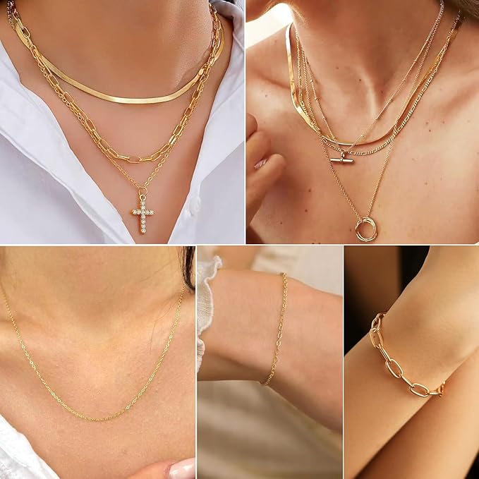 ZYEHXED Gold Necklace Chains for Jewelry Making, 68 Feet 7 Style Necklace Jewelry Chains for DIY Necklaces Bracelets Craft Making Supplies with Jump Rings Lobster Clasp Connectors Soft Tape Measure