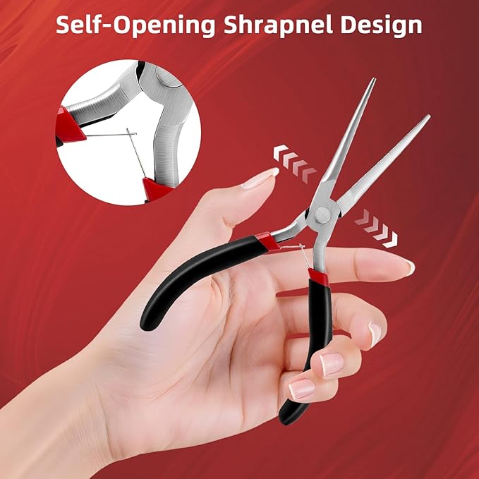 Needle Nose Pliers 6Inch Extra Long Nose Pliers with Comfort Grip Handles Non-Serrated Jaws Mini Small Needle Nose Pliers for Wire Wrapping Handmade Craft Jewelry Making Supplies (Black)