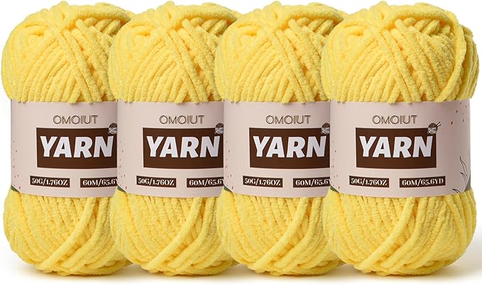 4 Packs Plush Chenille Chunky Crochet Yarn - Baby Yarn for Crocheting Soft - Velvet Yarns Knitting for Blankets Crafts - Fluffy Amigurumi Yarns 200g/262.5yds (4 Yellow)