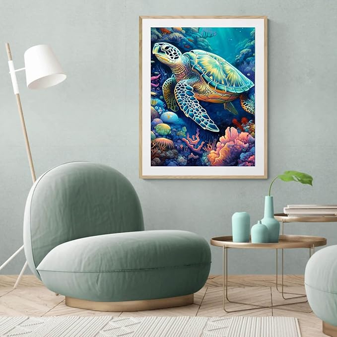 FOXKISS Sea Turtle Diamond Art Painting Kits for Adults, Full Drill Diamond Dots Paintings for Beginners, Round 5D Paint with Diamonds Pictures Gem Art Painting Kits DIY Crafts Kits 12x16inch