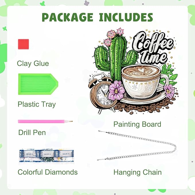 MAXBYE Coffee Time Diamond Art Painting Kits for Adults Beginners Hanging Pendent, DIY 5D Special Shaped Crystal Diamond Painting Kits Ornament for Gift Home Wall Door Decor 8×8 Inch