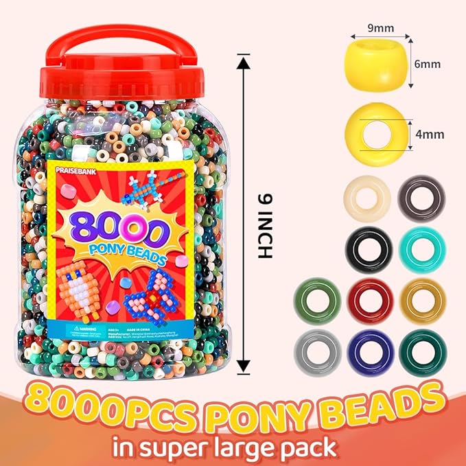 praisebank pony beads, 8000pcs 6x9mm, wholesale beads, bracelets jewelry making, arts & crafts(earth-tone)