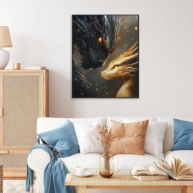 Fotasmua Paint by Numbers Kit for Adults Beginners, Black Golden Dragons Adult Paint by Numbers on Canvas, DIY Easy Acrylic Oil Painting Arts and Crafts Kits for Home Wall Decor (16x20Inch)