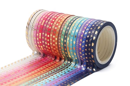YUBBAEX 24 Rolls Skinny Washi Tape Set Gold Foil Print Decorative Tapes for Arts, DIY Crafts, Journals, Planners, Scrapbooking, Wrapping (Slim 3mm)