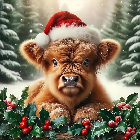 Semneroy Christmas Diamond Art Kits for Adult,Highland Cow Xmas Diamond Painting for Beginnger,DIY Full Drill Winter Holiday Rhinestone Diamond Dots Gem Painting Art Craft Home Decor 12 x12 Inch