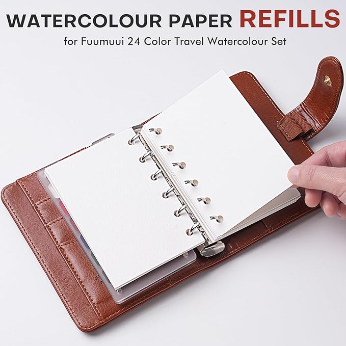 Fuumuui Travel Watercolor Medium Paper Refill - 20 Sheets 140 LB (300 GSM) Cold Pressed, Acid-Free Cotton Paper for Painting, Drawing, Art Journaling, Sketchbook As Travel Notebook - 3.1 * 4.7 Inches