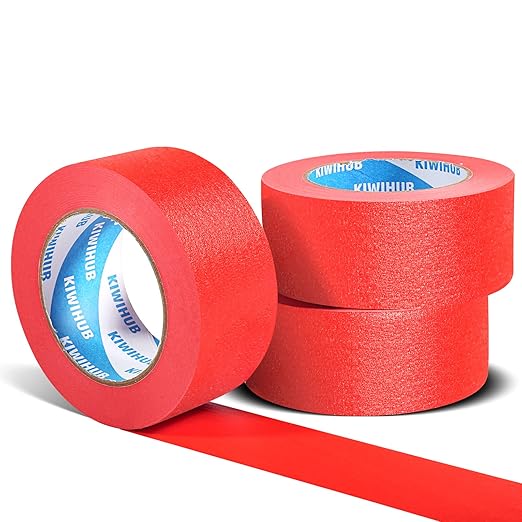 Red Painters Tape,2 inch x 60 Yards x 3 Rolls (180 Yards Total) - Medium Adhesive Masking Tape for Painting,Labeling,DIY Crafting,Decoration and School Projects