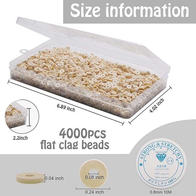 4000 Pcs Clay Beads for Bracelets Making, Polymer Spacer Flat DIY for Jewelry Necklace Earring Making Kit, Preppy Aesthetic Heishi Heshie Thin Disk Beads Assortments Set 4 6 8MM (KK-4-20, 6MM)