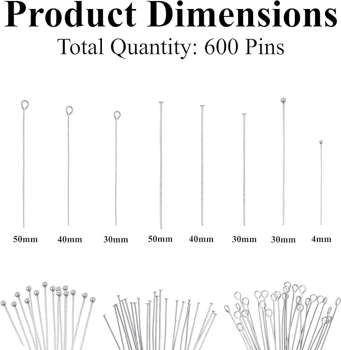 Mandala Crafts Stainless Steel Eye Pins for Jewelry Making Earring Making Supplies - Jewelry Findings Ball & Flat Head Pins for Earrings DIY Bracelets Rosary Charms