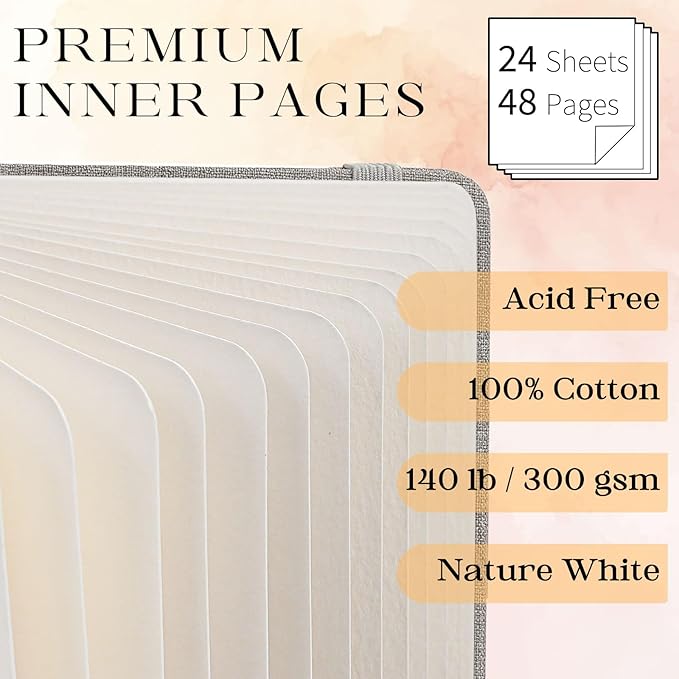 Watercolor Journal Sketchbook, 5.5" x 8.2" Sketch Books Artist Cotton Watercolor Paper Notebook, Linen Cover with Tap Water Pen, 24 Sheets 140 LB, 300 GSM for Travel Sketching On The Go Art